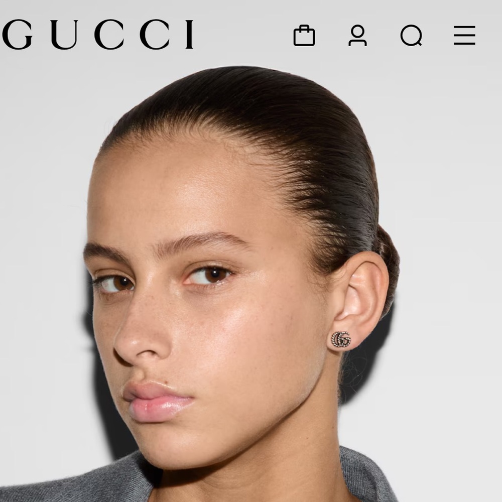 Gucci Aged Sterling Silver GG Marmont Stud Earrings
